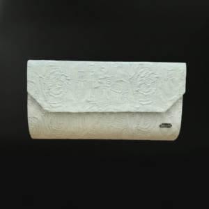 Elegant White Embossed Clutch Purse – Handcrafted Floral Texture Snap Closure